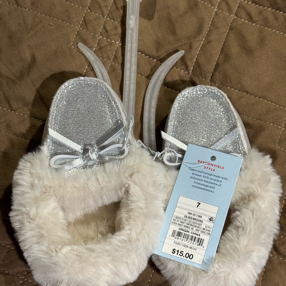 Cat & Jack Silver and White Cozy Slippers